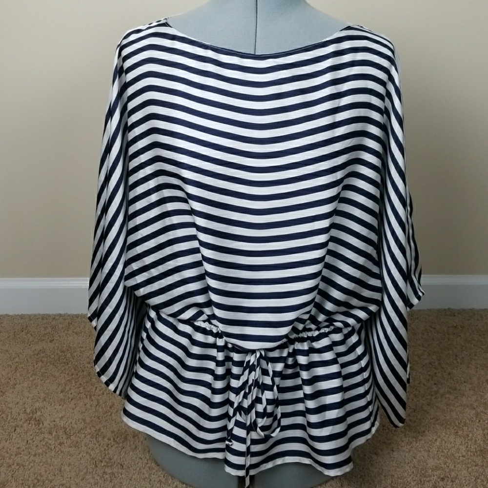 Chaps navy and white silky blouse